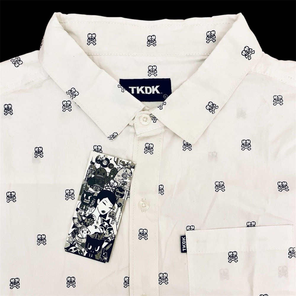Tokidoki Skull Logo Short Sleeve Casual Dress Shirt Button Up Men’s Large NWT